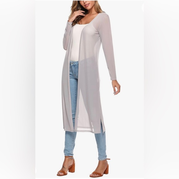 JUST IN!! Lightweight, Open Sheer Cardigan/Duster/Beach Cover, Silver, Size XL - Picture 4 of 9